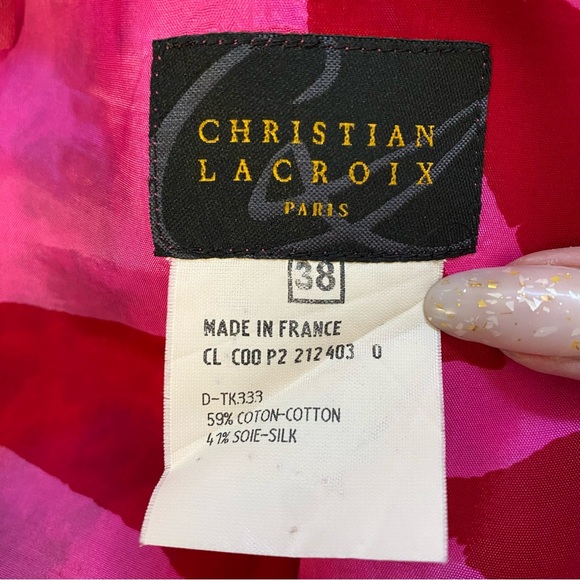 VINTAGE CHRISTIAN LACROIX pink silk cotton floral print sleeveless dress - Picture 13 of 13